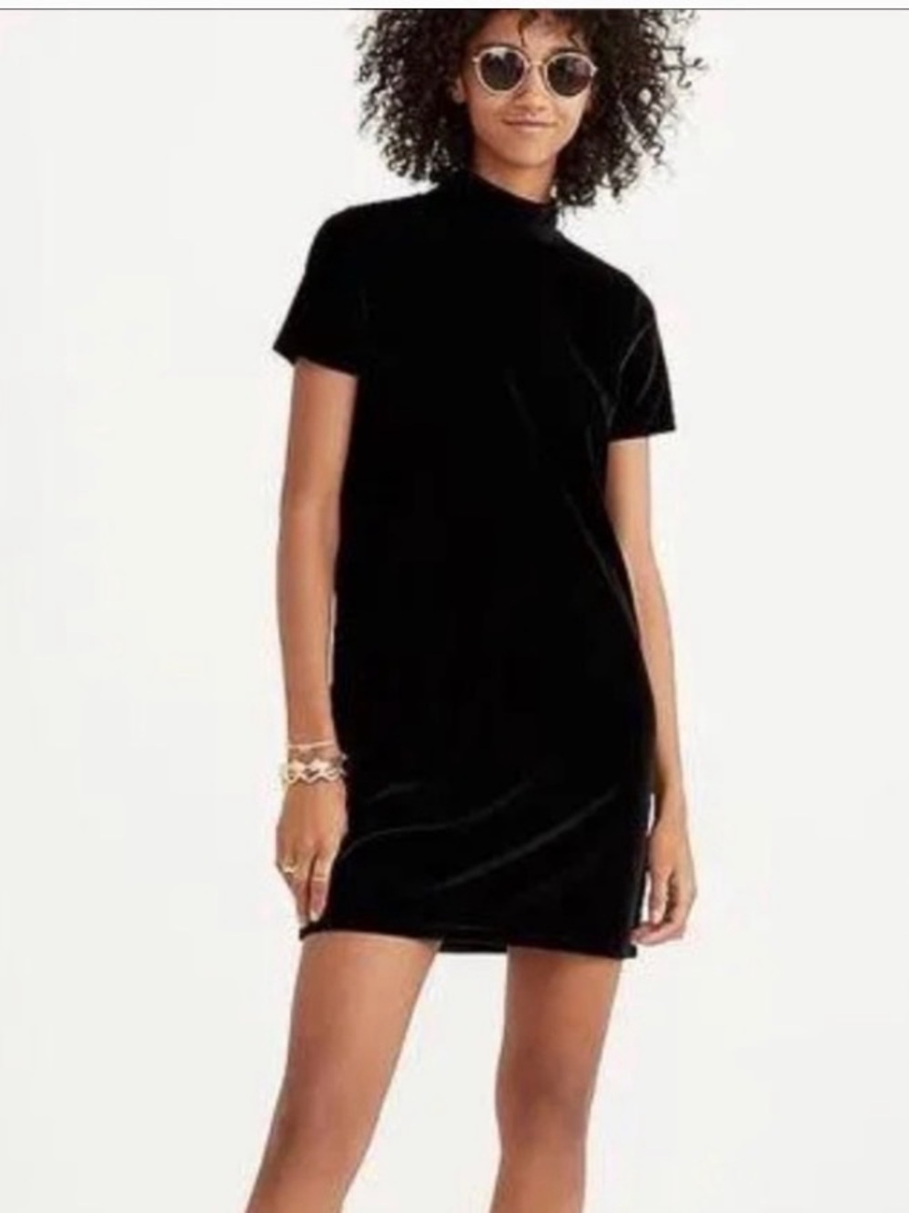 Madewell Classic Black Velvet Mock-Neck Mini Dress